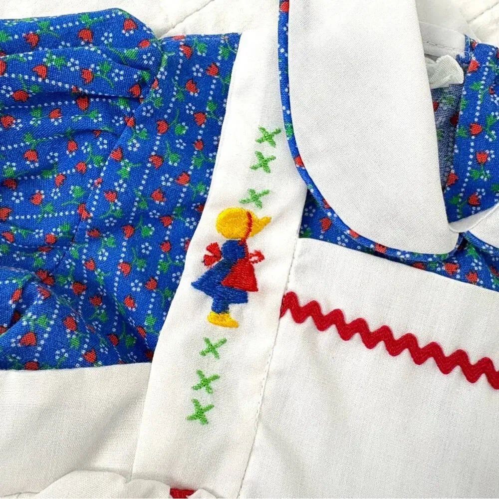 VTG Mayfair Apron Dress Set Size 12 Mo Blue Floral Cottagecore Prairie Photos